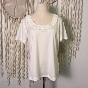 AKRIS Ivory Short Sleeve Cotton Blend Short Sleeve Decorative Neckline Top US14